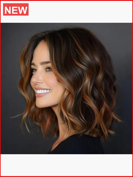 14 Inch Wave Bob Wig with Pre-Cut Lace Hairline Middle Part Synthetic Heat